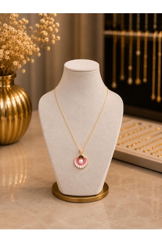 Pembe Beyaz İstiridye Altın Kolye