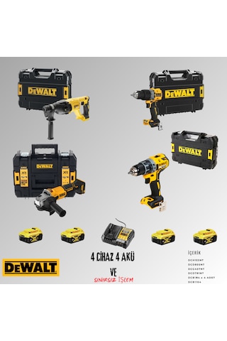 Dewalt DCH133NT + DCD805NT + DCG407NT + DCD791NT 4 Adet 5 Amper Akü + Şarj Aleti Set