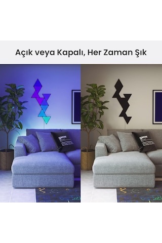 Nanoleaf Üçgen Akıllı Rgbw Duvar Paneli Başlangıç Paketi App Kontrollü, 9 Parça, Siyah, Google Home, RGB