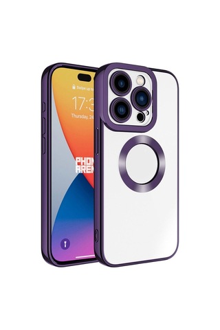 Apple Uyumlu iPhone 15 Pro Max Kılıf Kamera Korumalı Logo Gösteren Zore Omega Kapak Derin Mor