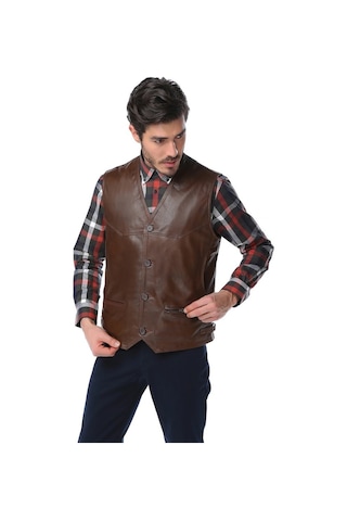 Dericlub 2245 Hakiki Deri Erkek Yelek Camel