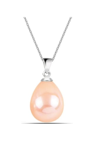 Gümüş Damla Model Kolye Küpe Pembe Inci Set