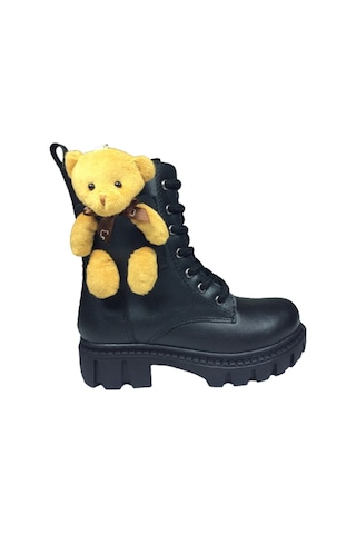 Ortopedikal 1087 Patik Kız Çocuk Siyah Ayıcıklı Bot Bağcıklı Siyah