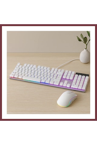 Storeşahin Usb Kablolu Oyuncu Klavye Ve Mouse Seti - Beyaz Rgb Shn0720