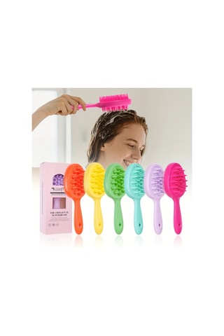 Elmpaly Kutu Paket Sarı Uzun Saplı Çift Taraflı Yıkama Fırçası Yumuşak Kıllı Saç Masajı