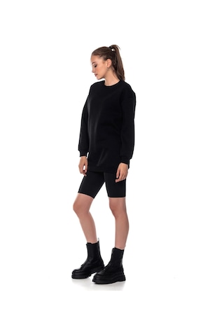 Caya Kadın Ekru Renk Uzun Kesim Basic Örme Sweatshirt Cy84197 Beyaz Siyah