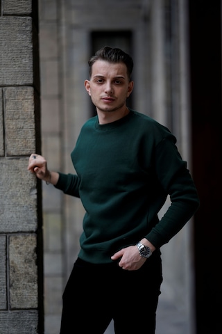 Mavona Premium 3 İplik Şardonlu Erkek Nefti Yeşil Oversize Bisiklet Yaka Sweatshirt - %85 Pamuk %15 Likra