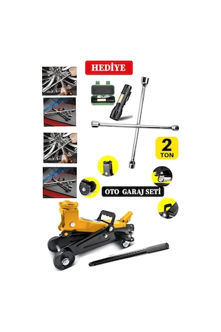 2000kg Tekerlekli Araç Krikosu Hidrolik Kriko + 4'lü Çelik Bijon
