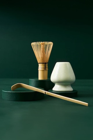 3 Parça Matcha Çayı Fırça Ve Bamboo Whisk Tutucu Ve Bambu Kaşık Set Mt155 Yeşil