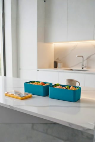 Mega Boy 2 Katlı Yemek Saklama Kabı 2 Litre - Kendinden Çatal Kaşık Servisli Lunch Box Set Yeşil