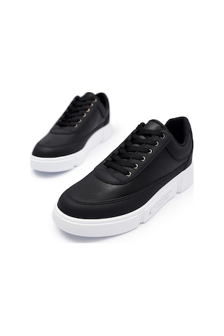 Günlük Erkek Spor Ayakkabı Bağcıklı Dikiş Detaylı Hafif Kalın Yüksek Taban Sneaker Mc06 Siyah Beyaz