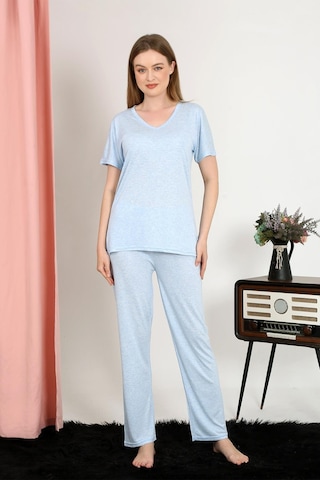 Akbeniz Kadın Kısa Kol Pamuk Penye Pijama Takım Mavi 4213-mavi Mavi