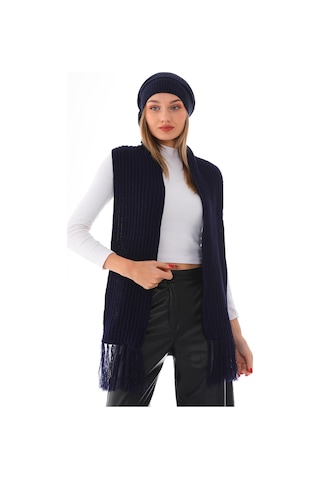 Kadın Ipli Bere Lacivert Selanik Örgü Atkı Takım Lacivert