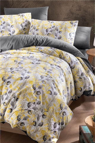 Mystory Home Lastikli Çarşaflı Çift Kişilik Nevresim Takımı Lemon 200x220 Cm Sarı - Gri