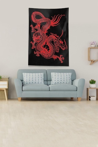 Pelangi Siyah Kırmızı Ejderha Leke Tutmaz Kadife Kumaş Duvar Örtüsü Duvar Halısı Tapestry Kwll364, 140 X 140 Çok Renkli