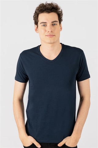Tudors Slim Fit Dar Kesim V Yaka Düz Basıc Kısa Kol T-Shirt-16656 Lacivert