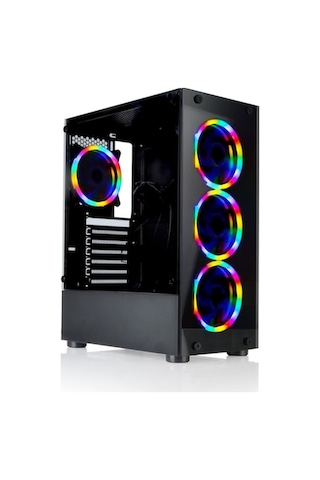 Gamecase Tropicano 8307 4X120 Mm Rainbow Fanlı Oyuncu Bilgisayar Kasası Siyah