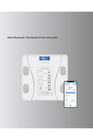 Akıllı Dijital Baskül - Bluetooth Bağlantılı, 8 Ölçüm Verili, Akıllı Vücut Analiz Tartısı