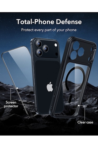 Esr Apple Uyumlu iPhone 17 Pro Max Kamera Kontrol Koruma Butonlu Classic Hybrid Magsafe Kılıf+cam li Set Şeffaf Siyah