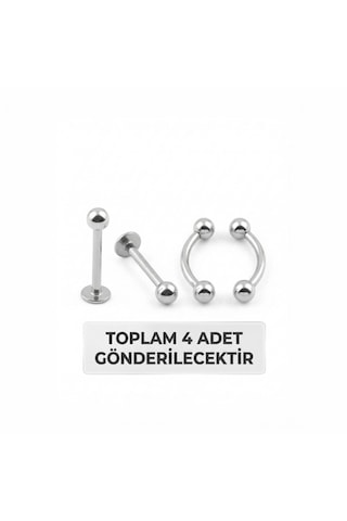 4'lü Kararmaz Çelik Labret Halka Piercing Seti Septum Tragus Helix Dudak Burun Daith Kıkırdak Küpe Gümüş