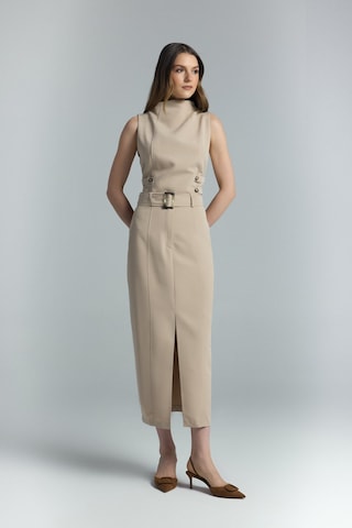 Sateen Jessi Yırtmaçlı Etek - Camel-137286