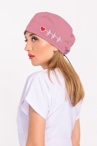 Unisex Koyu Pudra Kalp Ritim Nakışlı Doktor Hemşire Hastane Medikal Cerrahi Bonesi Pudra