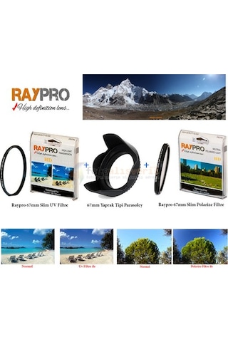 Raypro 67Mm Uv Filtre + Polarize Filtre + Parasoley Seti Canon