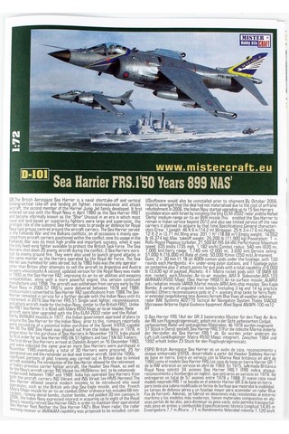 Mistercraft D101 1/72 Harrier Frs.1 50. Yıl 800 Nas Savaş Uçağı Plastik Model Kiti-56308