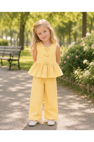 My Kids Wear Kız Çocuk Bella Fiyonk Detaylı Alt Üst Takım 12801 Sarı