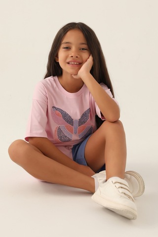 Rolypoly Colour Butterfly Toz Pembe Kız Çocuk Şort Takım 5274-43137 Pembe