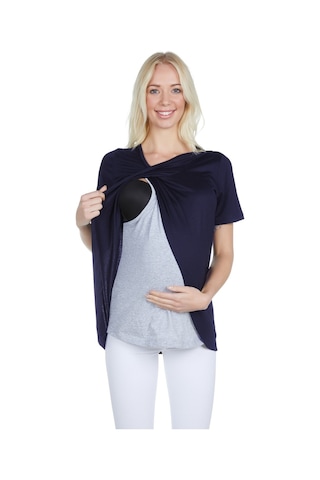 Luvmabelly 3503 Lacivert Pamuklu Viskon Lohusa Emzirme Bluz