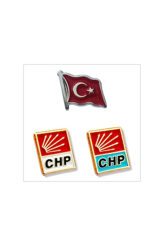Yörük Tasarım Türk Bayrağı & Chp 3 Adet Yaka Rozeti 2chp,1tütk Bayrağı Çok Renkli