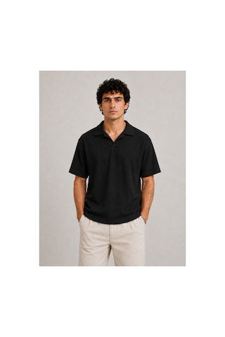 Parshey Regular Fit Fitilli Patlı Polo Yaka Erkek Tişört Premium Ottoman Kumaş Siyah