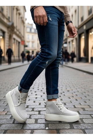 Ba0550 İçi Kürklü Bağcıklı Krem Erkek Tarz Spor Bot Krem