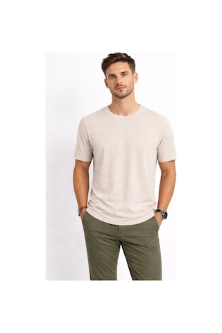 Cazador Erkek Bisiklet Yaka Kendinden Desenli T Shirt 44420 Kum Bej