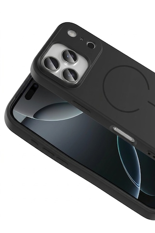 Apple iPhone Uyumlu 17 Pro Max Magsafe Özellikli İçi Kadife Yumuşak Aqua Silikon Kılıf Siyah