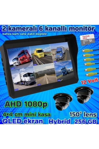 2 Adet 1080 P Ahd 150'' Ultra Mini Kamera 6 Kanallı Monitör 12 V