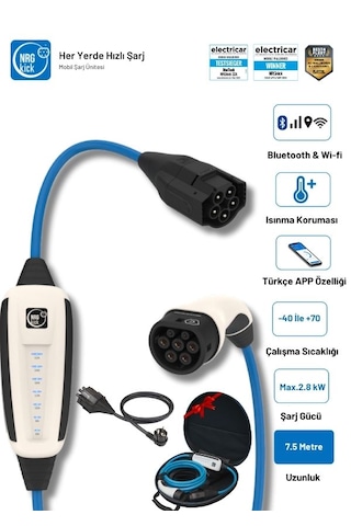 Çantalı Başlangıç Set 32a 22kw 7.5 Metre Ac Mobil Elektrikli Araç Şarj Istasyonu Ev Prizli Wallbox 11 Kw