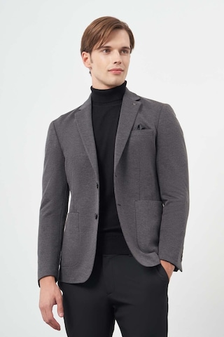 İmza Siyah Kazayağı Desen Örme Mono Yaka Astarsız Çift Yırtmaç 2 Düğme 6 Drop Slim Fit Casual Ceket 1002245150 Siyah