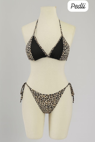 Modadua Kadın Siyah Ve Leopar Detaylı Yandan Bağlamalı Bikini Takımı