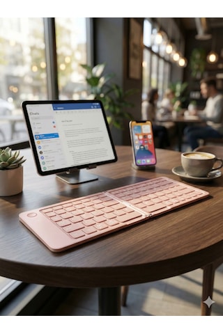 Katlanabilir Mini Bluetooth Klavye - Taşınabilir Pembe Kablosuz Tablet Ve Telefon Klavyesi