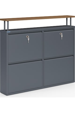 Ceha Kilitli Tablalı 4'lü Metal Ayakkabılık - Antrasit K.AYK-2.4/AC/P 7024/KL Antrasit