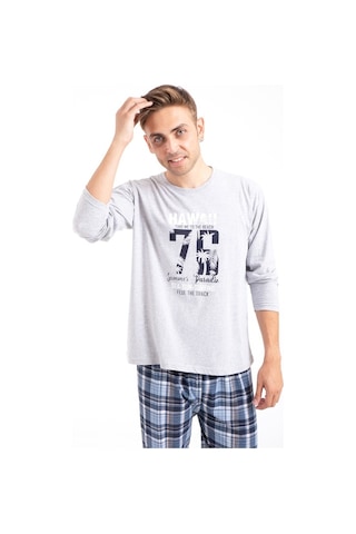 Tampap Erkek Baskılı Pijama Takımı Uzun Kollu 2170 Gri (520085268) Gri