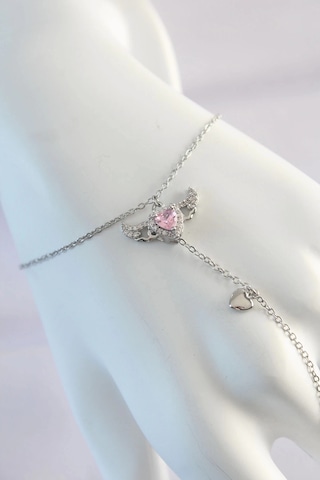 Ceylan Adam 316l Çelik Gümüş Renk Pembe Zirkon Taşlı Kanatlı Kalp Model Şahmeran Çok Renkli