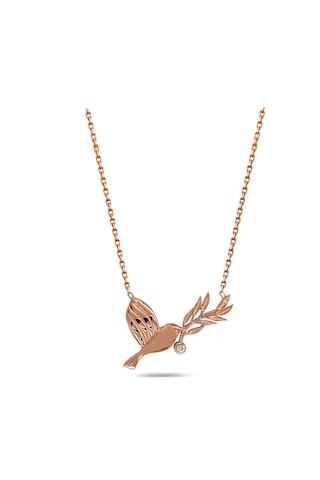 Brezza Lusso Jewelry Enesstore 925 Ayar Zeytin Dalı Tutan Kuş Kadın Gümüş Kolye 45 CM