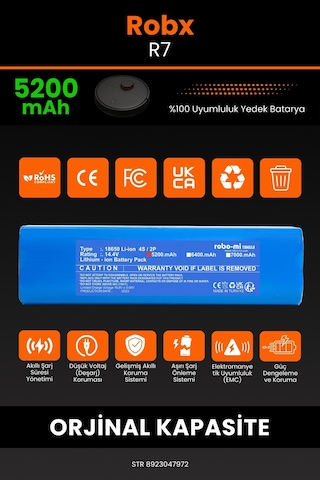 Robx R7 Robot Süpürge Uyumlu 5200 Mah Batarya