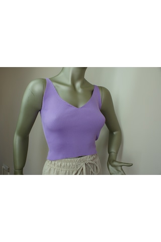 Lilys İnce Fitilli Çok Zarif Lila Kısa Crop