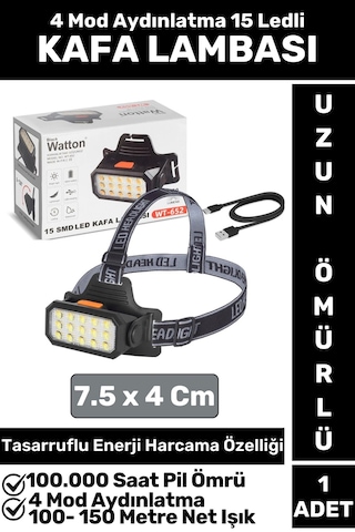 Profesyonel Kamp Avcı Balıkçı Deprem Güçlü Işık 6 Mod Aydınlatma Şarjlı 15 Led'li Kafa Lambası Çok Renkli