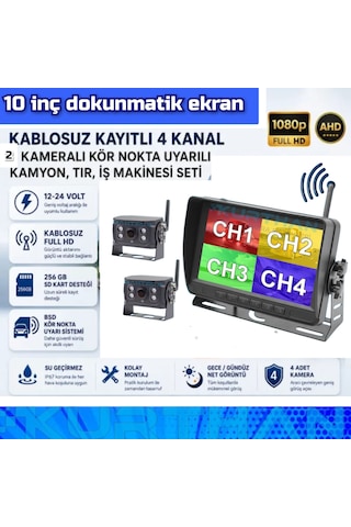 10 İnç Dokunmatik Dvr 2 Adet Kablosuz Kamera Ahd 1080p Monitör Bsd Kör Nokta Sistemli 12 24 V