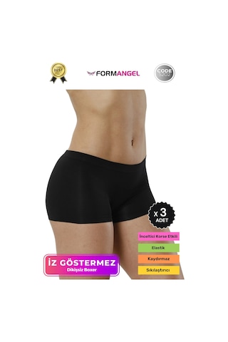 Kadınboxer Toparlayıcı Şekillendirici Seamless Kaymaz Kadın Dikişsiz Boxer İç Çamaşırı - 3 Adet Siyah